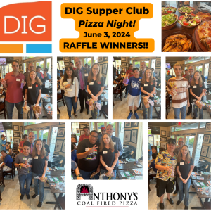 a collage of pictures of the winners of the supper social club pizza raffle