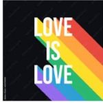 love is love with rainbow colors behind the words