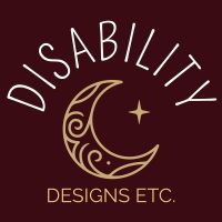 disability designs logo with a moon in the center of the words